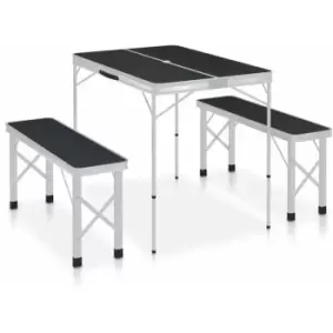 Folding Camping Table with 2 Benches Aluminium Grey Vidaxl Grey