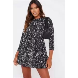 I Saw It First Black Woven Polka Dot Frill Hem Smock Dress - Black