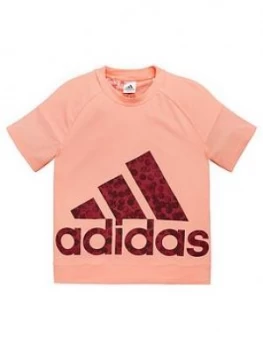 adidas Youth Boxy Short Sleeve T-Shirt - Pink Maroon, Pink/Maroon, Size 11-12 Years, Women