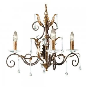 Chandelier 3 Light Bronze, Gold Floral Leaves Design , E14