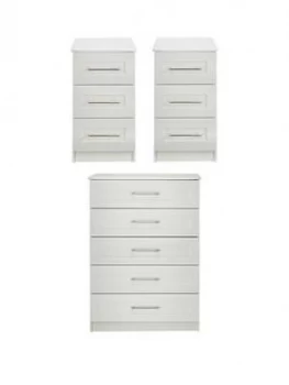 Frodsham Ready Assembled 3 Piece Package - 5 Drawer Chest And 2 Bedside Chests