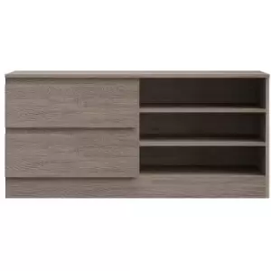 Narvik Modern 2 Drawer Open Shelving TV Unit - Rustic Oak - Brown