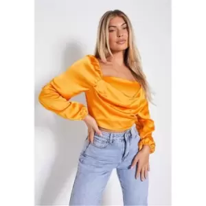 I Saw It First Orange Satin Milk Maid Drape Front Top - Orange