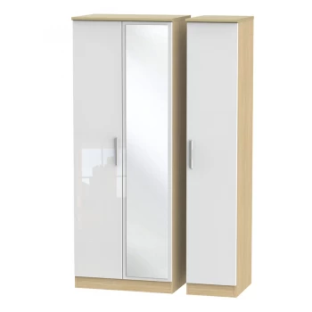 Robert Dyas Kirkhill Ready Assembled Tall 3-Door Mirrored Wardrobe -White Pine