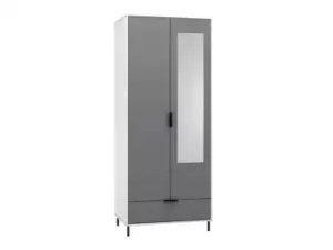 Seconique Madrid Grey Gloss and White 2 Door 1 Drawer Mirrored Wardrobe