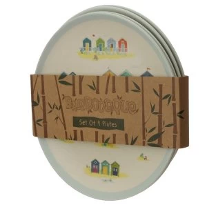 Bamboo Composite Beach Huts Reusable Plate Set of 4