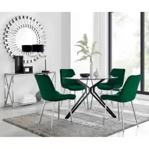 Furniture Box Cascina Dining Table and 4 Green Pesaro Silver Leg Chairs