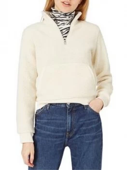 Calvin Klein Jeans Sherpa Mock Neck Zip Sweatshirt - Cream