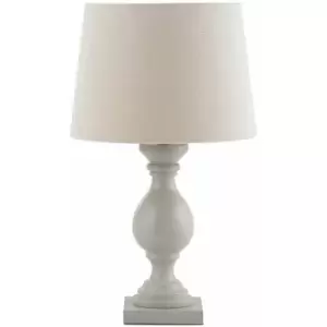 Classic Wooden Table Lamp Taupe & Off White Linen Shade Pretty Bedside Light