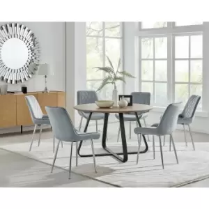 Santorini Brown Round Dining Table And 6 Grey Pesaro Silver Leg Chairs - Elephant Grey