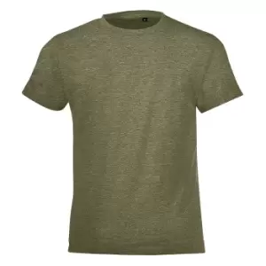 SOLS Childrens/Kids Regent Short Sleeve Fitted T-Shirt (12 Years) (Heather Khaki)