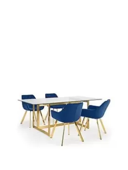 Julian Bowen Minori 200 Cm Glass Top Dining Table + 4 Lorenzo Chairs - Blue/Gold