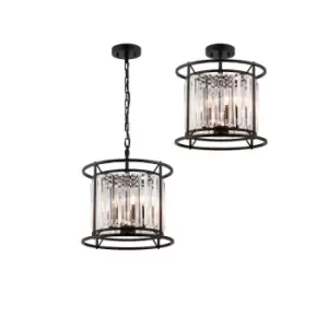 Guilford Ceiling Pendant, Semi Ceiling Lamp Convertible, 3 Light E14, Satin Black, Clear