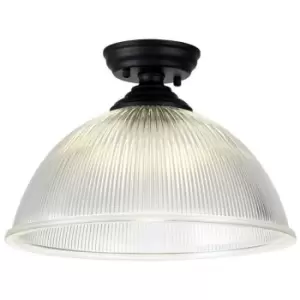 Luminosa Talisa Flush Ceiling Lamp E27 With Dome 38cm Glass Shade Matt Black, Clear