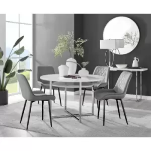 Furniturebox Adley White High Gloss 120cm Storage Dining Table & 4 Grey Pesaro Black Leg Velvet Chairs