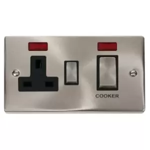 Click Scolmore Deco Satin Chrome 2 Gang Double Pole Switch 45A With Black Ingot - VPSC505BK