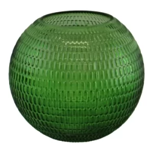 Dark Green Embossed Glass Bowl Vase