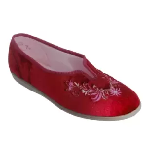 Sleepers Womens/Ladies Dolley V Throat Embroidered Slippers (6 UK) (Wine)