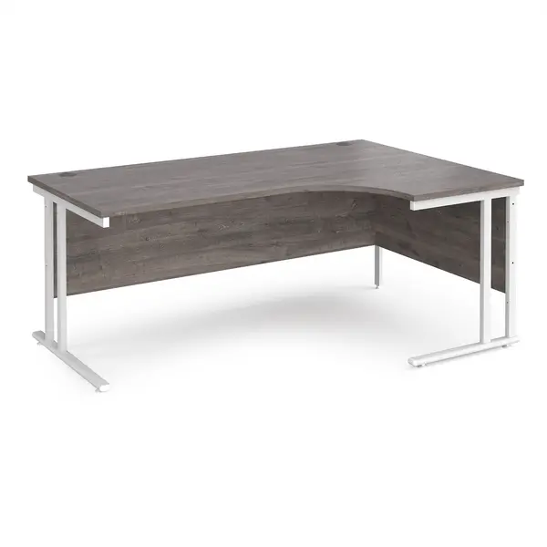 Maestro 25 Right Hand Ergonomic Desk with White Cantilever Frame and Grey Oak Top - 1800mm Wide