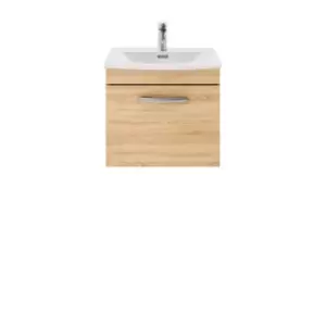 Nuie Athena 500 Wall Hung Single Drawer Vanity & Curved Basin - Natural Oak