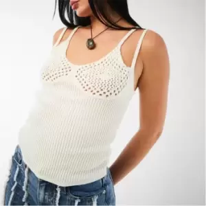 Missguided Crochet Bust Double Strap Cami Knit Top - Cream