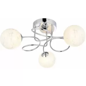 Loops - Polished Chrome Semi Flush Ceiling Light & Confetti Glass Shades Multi Arm Lamp