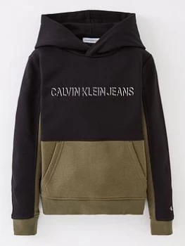 Calvin Klein Jeans Boys Colour Block Hoodie - Black/Khaki, Black, Size 14 Years