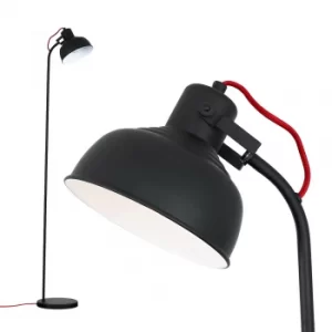 Marley Matt Black Curved Floor Lamp with Red Flex