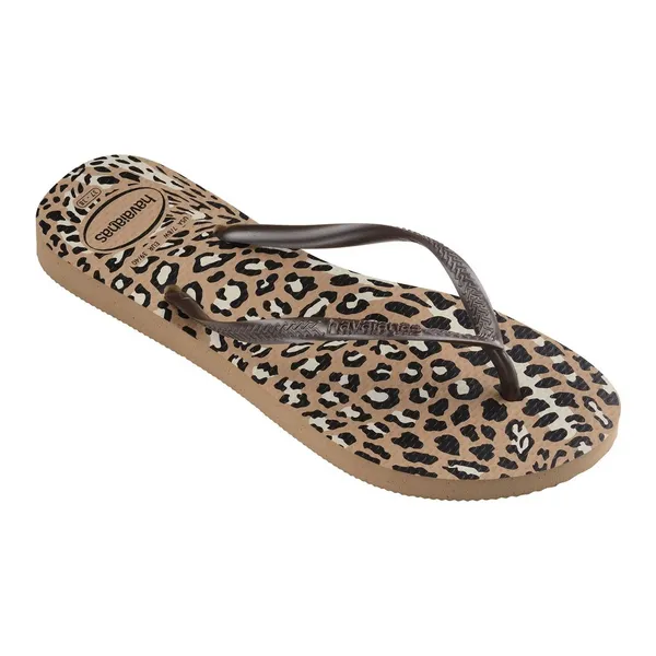 Havaianas Womens Slim Animal Flip Flops Rose Gold Leopard, 6/7