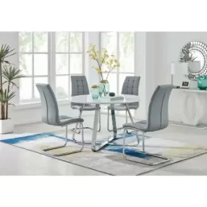 Santorini White Round Dining Table And 4 Grey Murano Chairs - Elephant Grey