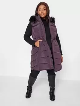 Yours Midi Padded Gilet, Purple, Size 22-24, Women