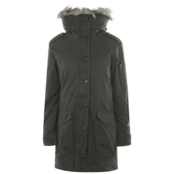 Jack Wills Everlyn Detachable Faux Fur Parka Jacket - Olive