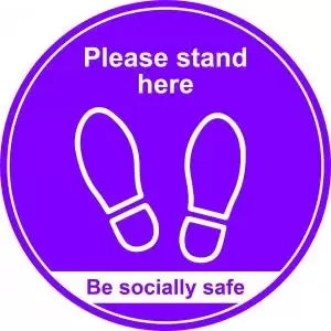 Purple Social Distancing Floor Graphic - Please Stand Here 400mm dia.