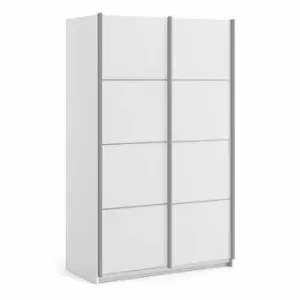 Verona Sliding Wardrobe 120Cm In White With White Doors With 2 Shelves