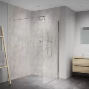 Splashwall Elite Matt Warm Tan Marble Effect Fixed Tongue & Groove Shower Wall Panel (H)2420mm (W)1200mm (T)10mm