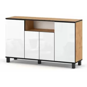 Best4D Cabinet Storage Dresser 140x80x35cm with White Gloss Front - Body Colour Oak Lancelot