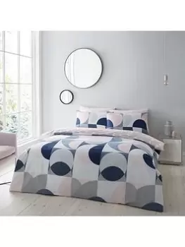 Catherine Lansfield Sirkel Geo Easy Care Duvet Cover Set - Navy & Blush