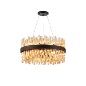 Lysander 18 Light G9, Ceiling Pendant Round, Satin Black, Amber Item Weight: 16.81kg