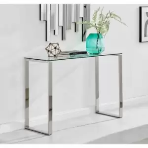 Furniture Box Miami Modern Clear Glass And Chrome Metal Console Table