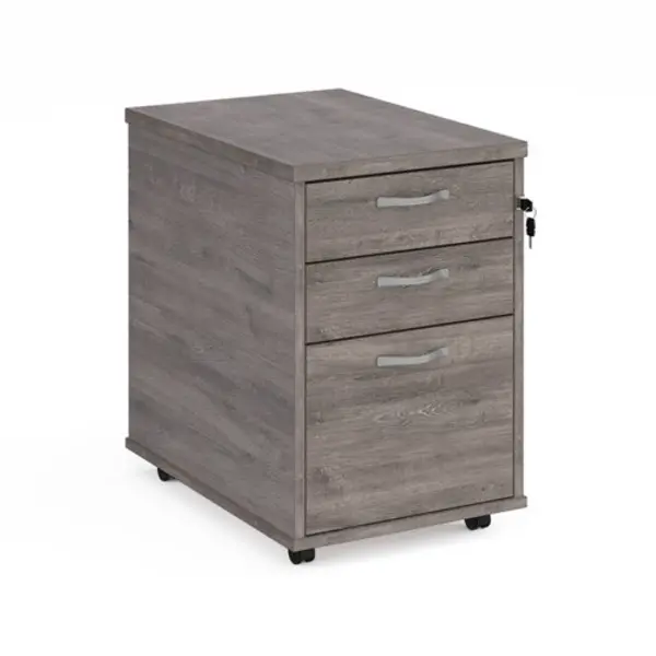 Dams Tall mobile 3 drawer pedestal with silver handles 600mm deep - grey oak TMPGO