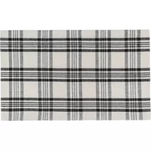 Logan Black and White Tartan Check Non-Slip 100% Wool Rug, 70 x 120cm - Black - Homescapes