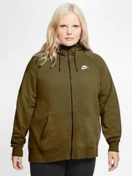 Nike NSW Essential Full Zip Hoodie (Curve) - Olive , Olive, Size 26-28=3X, Women