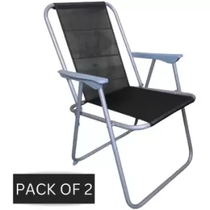 Samuel Alexander - 2 x Foldable Garden Chairs Fixed position garden chairs with grey frame and Black fabric