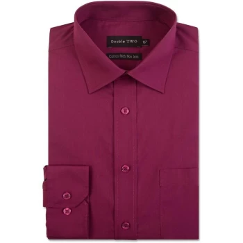 Double Two Plain Non-Iron Cotton Rich Shirt - Wine