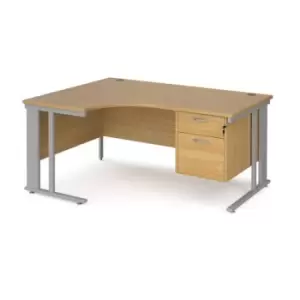 Office Desk Left Hand Corner Desk 1600mm With Pedestal Oak Top With Silver Frame 1200mm Depth Maestro 25 MCM16ELP2SO