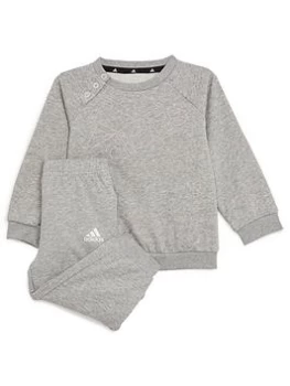 Adidas Infants Outline Logo Crew & Pant Set, Grey/Pink, Size 18-24 Months, Women