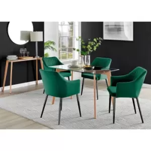 Furniture Box Malmo Glass and Wooden Leg Dining Table & 4 Green Calla Black Leg Chairs