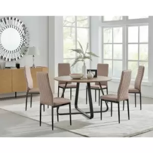 Santorini Brown Round Dining Table And 6 Cappuccino Milan Black Leg Chairs - Cappuccino