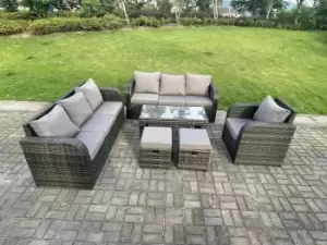 Fimous 7 Seater Outdoor Dark Grey PE Rattan Lounge Complete Sofa Set with Reclining Chair and 2 Stools