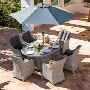 Santiago 6 Seat Rattan Oval Dining Set - White Wash